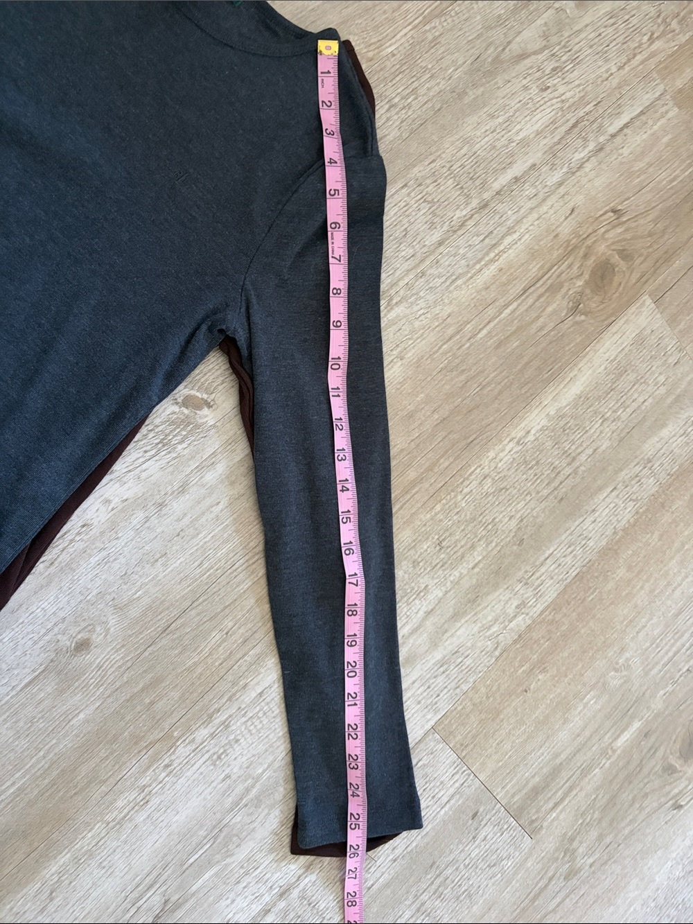 Lauren Ralph Lauren Long Sleeve Ribbed Cotton Tee Charcoal Gray & Deep Brown - Picture 11 of 12